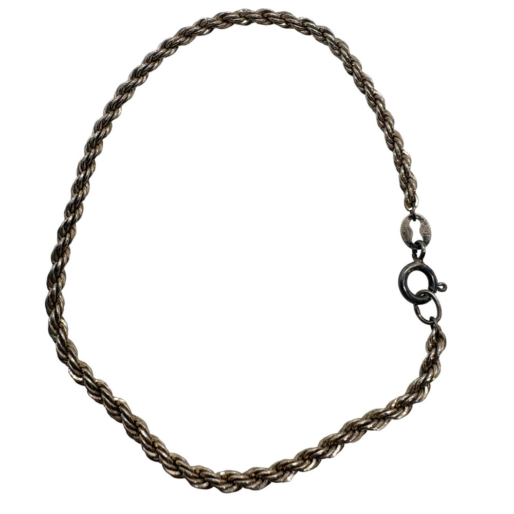 Sterling Silver Rope Chain Bracelet 7 Inch 925 Twisted Link 3.30g Vintage Style